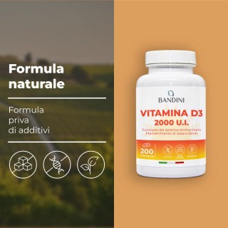 Vitamina D3 2000 U.I. 200 Compresse (6 Mesi) - Per Ossa & Denti