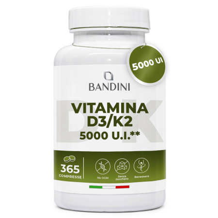 Vitamina D3 + K2 5000 UI - 365 compresse per le Ossa ed i Denti